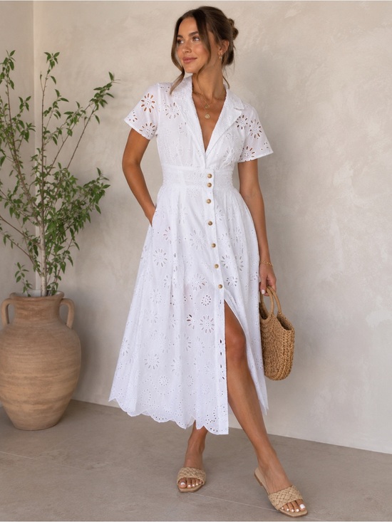 Anthropologie Dresses & Skirts - Maeve Anthropologie White Eyelet Midi Dress Small Cottagecore Coastal
